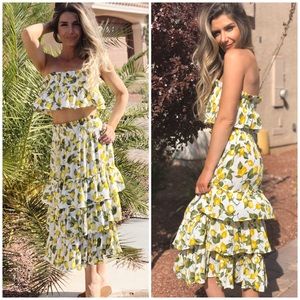 Skylar & Madison Lemon Print Boho Skirt Set